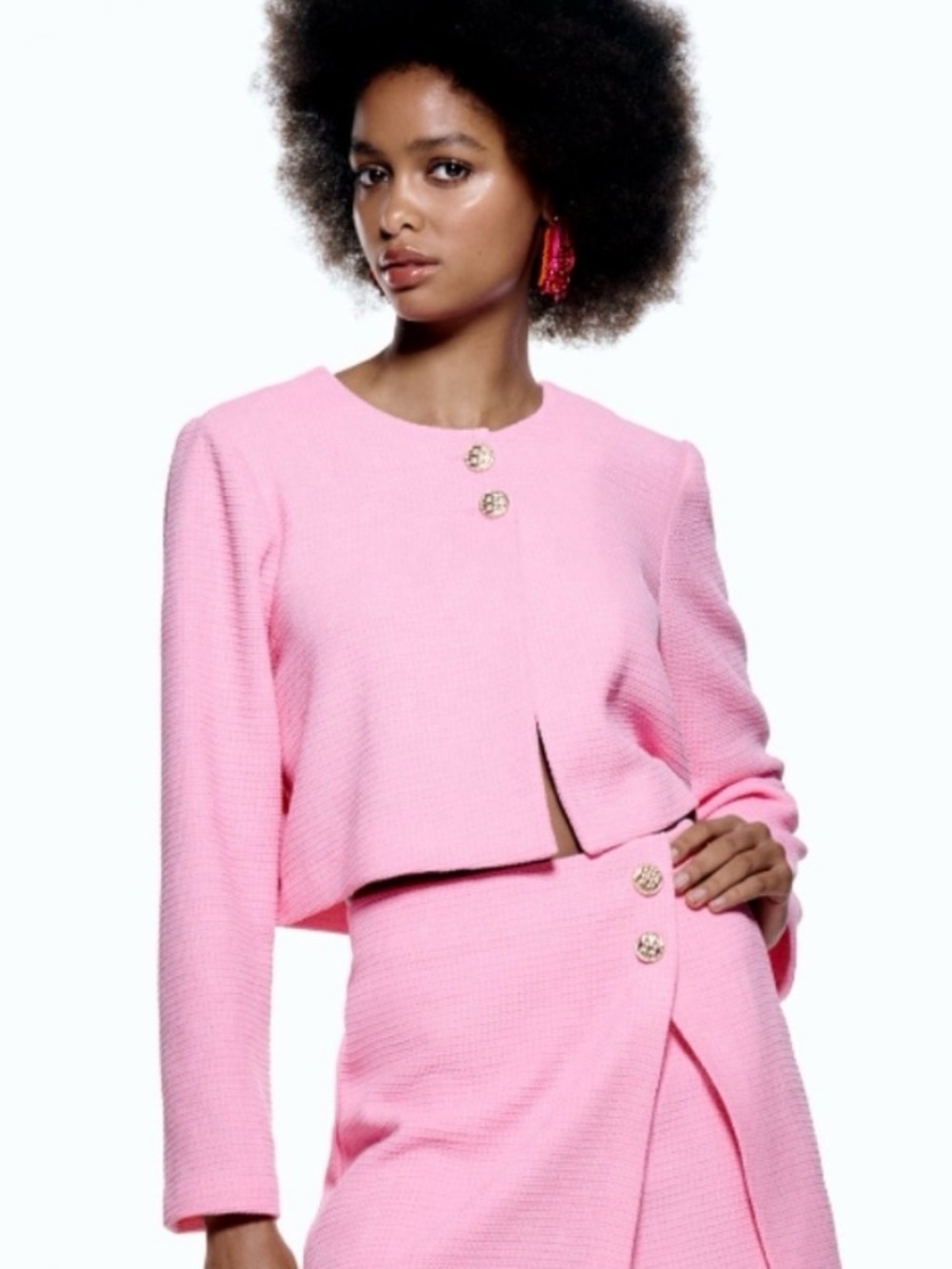 Zara Textured Crop Jackie O Retro Blogger Favorite Blazer Pink Size Medium NWT